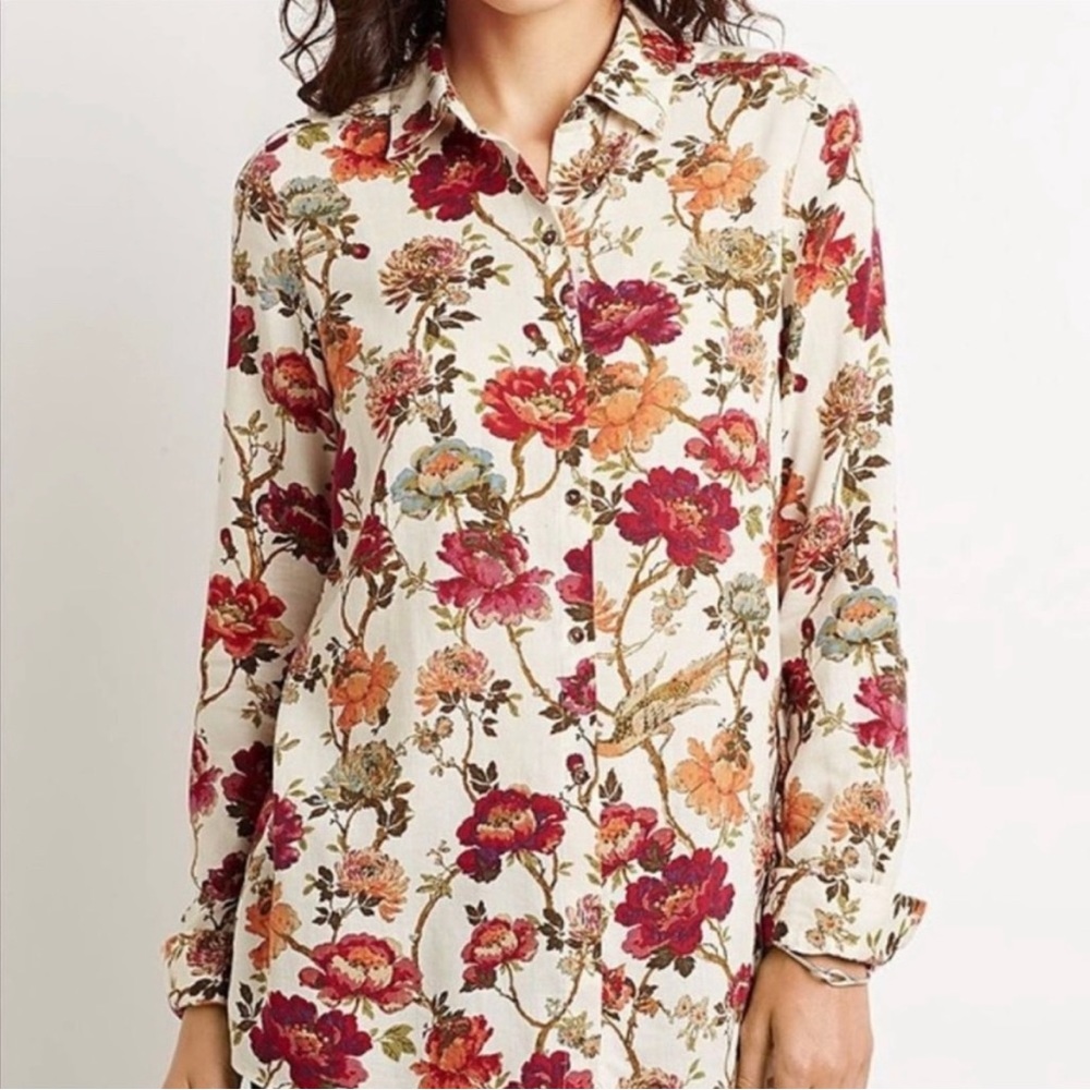 J. Jill Button Down Blouse, floral print, size M